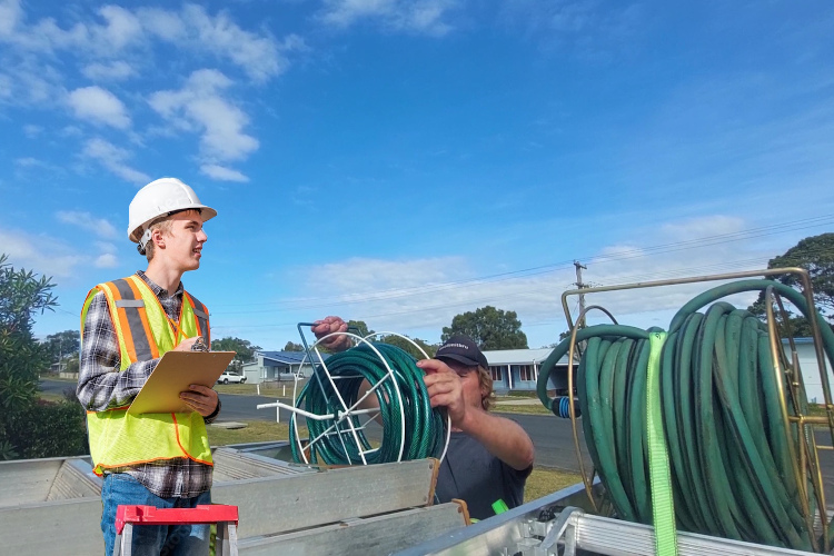
Hose loading initiated after successful gutter rinsing by merimbula cleaner.