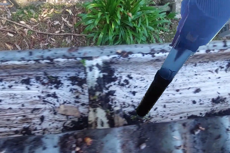 
merimbula gutter cleaner relies on a blower to ensure the elimination of small debris from guttering.